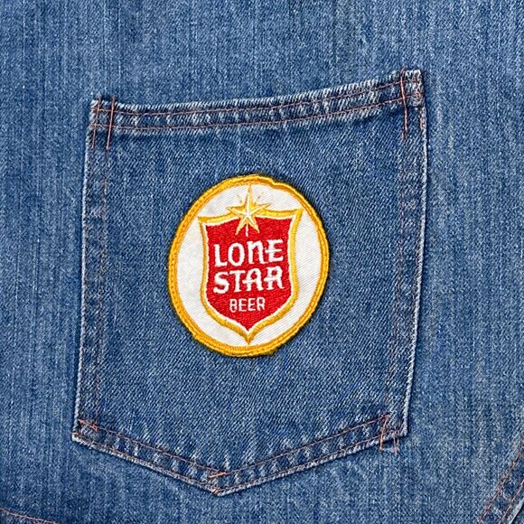 VTG Open Front Vest With Lone Star Beer Patches Size M *NO TAGS - Picture 2 of 12